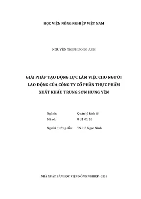 Giải pháp tạo động lực làm việc cho người lao động của công ty cổ phần thực phẩm xuất khẩu trung sơn hưng yên