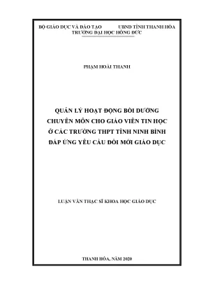 Quản lý hoạt động bồi dưỡng chuyên môn cho giáo viên tin học ở các trường thpt tỉnh ninh bình đáp ứng yêu cầu đổi mới giáo dục