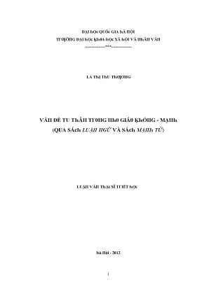 Luận văn thạc sĩ vấn đề tu thân trong nho giáo khổng mạnh qua sách luận ngữ và sách mạnh tử
