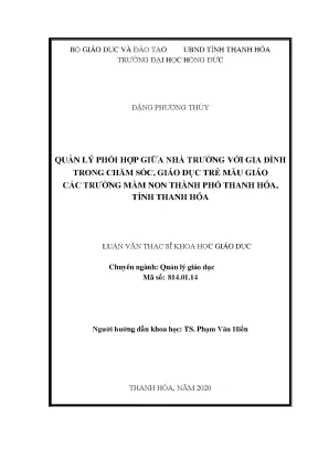 Quản lý phối hợp giữa nhà trường với gia đình trong chăm sóc giáo dục trẻ mẫu giáo các trường mầm non thành phố thanh hóa tỉnh thanh hóa