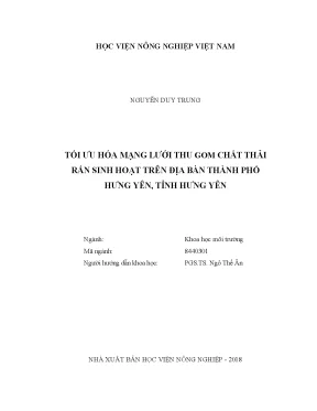 Luận văn tối ưu hóa mạng lưới thu gom chất thải rắn sinh hoạt trên địa bàn thành phố hưng yên tỉnh hưng yên