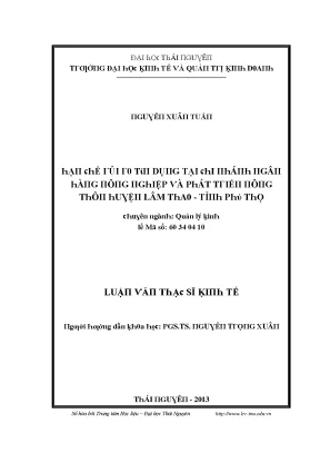 Luận văn hạn chế rủi ro tín dụng tại chi nhánh ngân hàng nông nghiệp và phát triển nông thôn huyện lâm thao tỉnh phú thọ