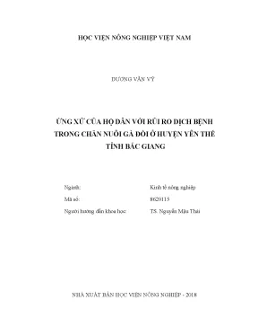 Luận văn ứng xử của hộ dân với rủi ro dịch bệnh trong chăn nuôi gà đồi ở huyện yên thế tỉnh bắc giang