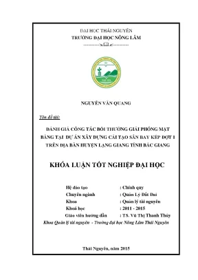 Luận văn đánh giá công tác bồi thường giải phóng mặt bằng tại dự án xây dựng cải tạo khu vực sân bay kép đợt 1 trên địa bàn huyện lạng giang tỉnh bắc giang