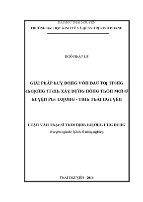 Luận văn giải pháp huy động vốn đầu tư trong chương trình xây dựng nông thôn mới ở huyện phú lương tỉnh thái nguyên
