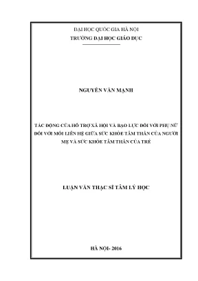 Luận văn tâm lý học lâm sàng sức khỏe tinh thần rối loạn tinh thần phụ nữ trẻ em