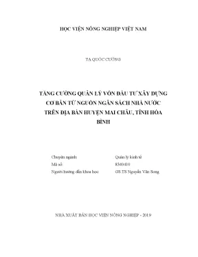 Luận văn tăng cường quản lý vốn đầu tư xây dựng cơ bản từ nguồn ngân sách nhà nước trên địa bàn huyện mai châu tỉnh hòa bình