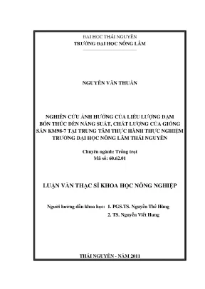 Luận văn nghiên cứu ảnh hưởng của liều lượng đạm bón thúc đến năng suất chất lượng của giống sắn km98 7 tại trung tâm thực hành thực nghiệm trường đại học nông lâm thái nguyên