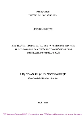 Luận văn điều tra tình hình cỏ dại hại lúa và nghiên cứu khả năng trừ cỏ lồng vực của thuốc trừ cỏ chứa hoạt chất pretilachlor tại quảng nam