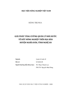 Giải pháp tăng cường quản lý nhà nước về đất nông nghiệp trên địa bàn huyện nghĩa đàn tỉnh nghệ an