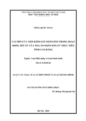 Luận văn vai trò của viện kiểm sát nhân dân trong hoạt động xét xử của tòa án nhân dân từ thực tiễn tỉnh cao bằng