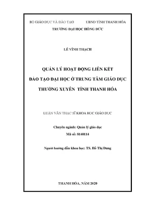 Quản lý hoạt động liên kết đào tạo đại học ở trung tâm giáo dục thường xuyên tỉnh thanh hóa
