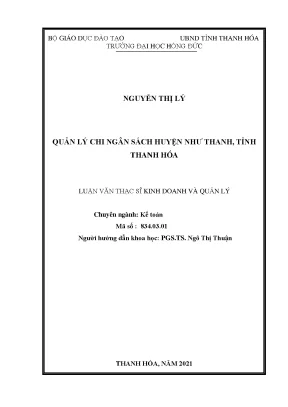 Quản lý chi ngân sách huyện như thanh tỉnh thanh hóa
