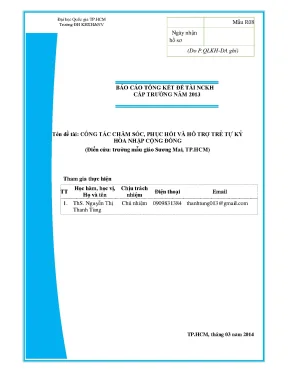 Công tác chăm sóc phục hồi và hỗ trợ trẻ tự kỷ hòa nhập cộng đồng điển cứu trường mẫu giáo sương mai tp hồ chí minh