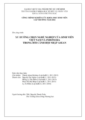 Xu hướng chọn nghề nghiệp của sinh viên việt nam và indonesia trong bối cảnh hội nhập asean công trình nghiên cứu khoa học sinh viên cấp trường