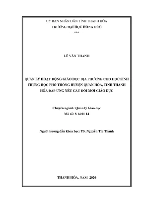 Quản lý hoạt động giáo dục địa phương cho học sinh trung học phổ thông huyện quan hóa tỉnh thanh hóa đáp ứng yêu cầu đổi mới giáo dục