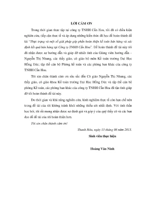 Thực trạng và một số giải pháp góp phần hoàn thiện kế toán bán hàng và xác định kết quả bán hàng tại công ty tnhh cẩn hoa