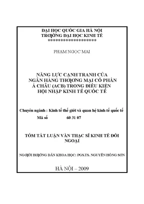 Luận văn năng lực cạnh tranh của ngân hàng thương mại cổ phần á châu acb trong điều kiện hội nhập kinh tế quốc tế