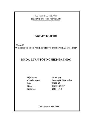 Luận văn nghiên cứu công nghệ sơ chế và bảo quản rau cải ngọt