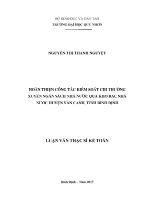 Luận văn hoàn thiện công tác kiểm soát chi thường xuyên ngân sách nhà nước qua kbnn huyện vân canh tỉnh bình định