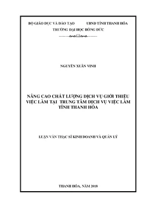 Nâng cao chất lượng dịch vụ giới thiệu việc làm tại trung tâm dịch vụ việc làm tỉnh thanh hóa