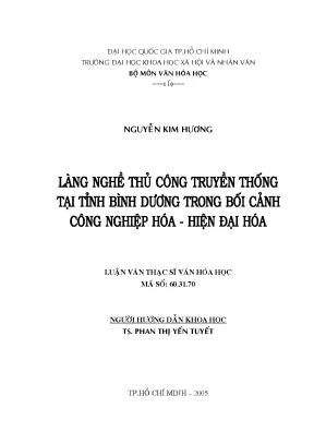 Làng nghề thủ công truyền thống tại tỉnh bình dương trong bối cảnh công nghiệp hóa hiện đại hóa