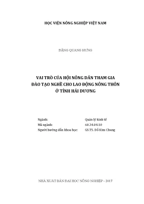 Luận văn vai trò của hội nông dân tham gia đào tạo nghề cho lao động nông thôn ở tỉnh hải dương