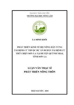 Phát triển kinh tế hộ nông dân vùng tái định cư thuộc dự án di dân tái định cư thủy điện sơn la tại huyện quỳnh nhai tỉnh sơn la
