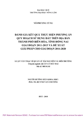 Luận văn đánh giá kết quả thực hiện phương án quy hoạch sử dụng đất trên địa bàn thành phố biên hòa tỉnh đồng nai giai đoạn 2011 2015