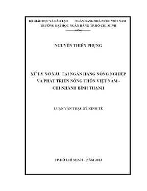Luận văn xử lý nợ xấu tại ngân hàng nông nghiệp và phát triển nông thôn việt nam chi nhánh bình thạnh