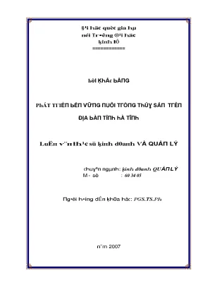 Luận văn phát triển bền vững nuôi trồng thủy sản trên địa bàn tỉnh hà tĩnh