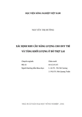 Luận văn xác định nhu cầu năng lượng cho duy trì và tăng khối lượng ở bò thịt lai