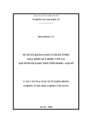Luận văn quản trị khách hàng cá nhân trong hoạt động huy động vốn tại hội sở ngân hàng tmcp tiên phong hội sở