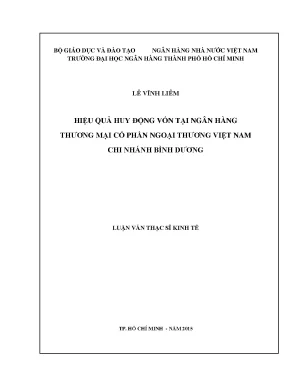 Luận văn hiệu quả huy động vốn tại ngân hàng thương mại cổ phần ngoại thương việt nam chi nhánh bình dương