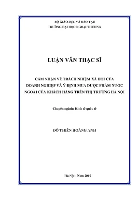 Luận văn cảm nhận về trách nhiệm xã hội của doanh nghiệp và ý định mua dƣợc phẩm nƣớc ngoài của khách hàng trên thị trƣờng hà nội