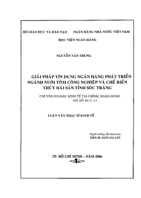 Luận văn giải pháp tín dụng ngân hàng phát triển ngành nuôi tôm công nghiệp và chế biến thủy hải sản tỉnh sóc trăng