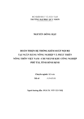 Luận văn hoàn thiện hệ thống kiểm soát nội bộ tại ngân hàng nông nghiệp và phát triển nông thôn việt nam chi nhánh khu công nghiệp phú tài tỉnh bình định