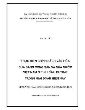 Thực hiện chính sách văn hóa của đảng cộng sản và nhà nước việt nam ở tỉnh bình dương trong giai đoạn hiện nay
