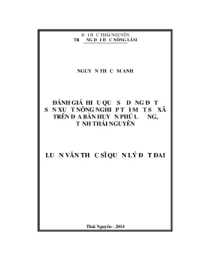 Luận văn đánh giá hiệu quả sử dụng đất sản xuất nông nghiệp tại một số xã trên địa bàn huyện phú lương tỉnh thái nguyên