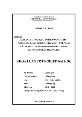 Luận văn nghiên cứu ảnh hưởng của chất indole 3 butanic acid đến khả năng hình thành cây hom sao đen hopea odorata roxb tại trường đại học nông lâm thái nguyên