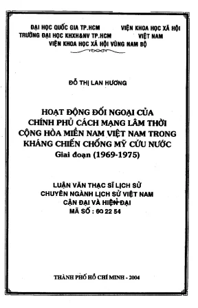 Hoạt động đối ngoại của chính phủ cách mạng lâm thời cộng hòa miền nam việt nam trong kháng chiến chống mỹ cứu nước giai đoạn 1969 1975