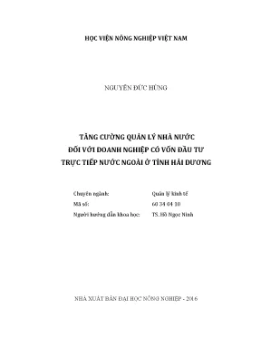 Luận văn tăng cường quản lý nhà nước đối với doanh nghiệp có vốn đầu tư trực tiếp nước ngoài ở tỉnh hải dương