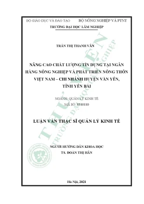 Nâng cao chất lượng tín dụng tại ngân hàng nông nghiệp và phát triển nông thôn việt nam chi nhánh huyện văn yên tỉnh yên bái