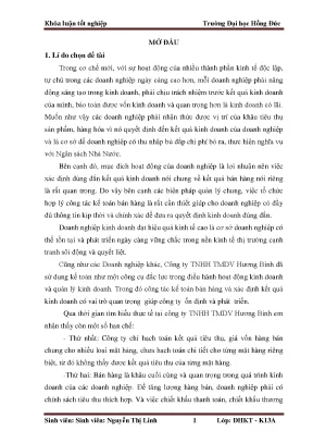 Thực trạng và một số giải pháp hoàn thiện kế toán bán hàng và xác định kết quả kinh doanh tại công ty tnhh tmdv hương bình