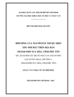 Đời sống của người dân thuộc diện thu hồi đất trên địa bàn thành phố tuy hòa tỉnh phú yên dự án di dời các hộ có nguy cơ ảnh hưởng sạt lở núi nhạn phường 1 thành phố tuy hòa tỉnh p