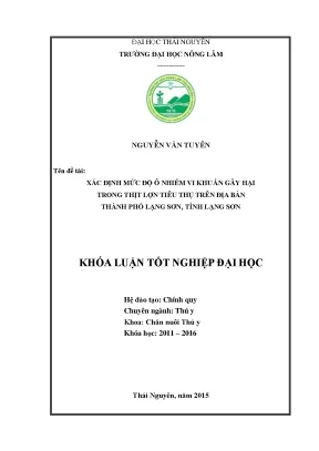 Luận văn xác định mức độ ô nhiễm vi khuẩn gây hại trong thịt lợn tiêu thụ trên địa bàn thành phố lạng sơn tỉnh lạng sơn