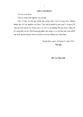 Nhận diện mẫu lan kim tuyến anoectochilus tại việt nam dựa trên đặc điểm hình thái giải phẫu và trình tự nucleotit gen phân loại