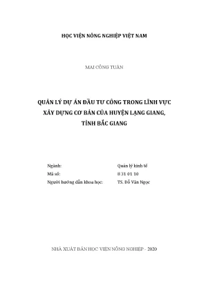 Quản lý dự án đầu tư công trong lĩnh vực xây dựng cơ bản của huyện lạng giang tỉnh bắc giang