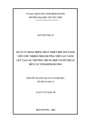 Quản lý hoạt động phát triển đội ngũ giáo viên chủ nhiệm theo hướng tiếp cận năng lực tạicác trường trung học cơ sởthị xã bến cát tỉnh bình dương