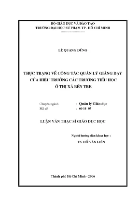 Thực trạng về công tác quản lý giảng dạy của hiệu trưởng các trường tiểu học ở thị xã bến tre